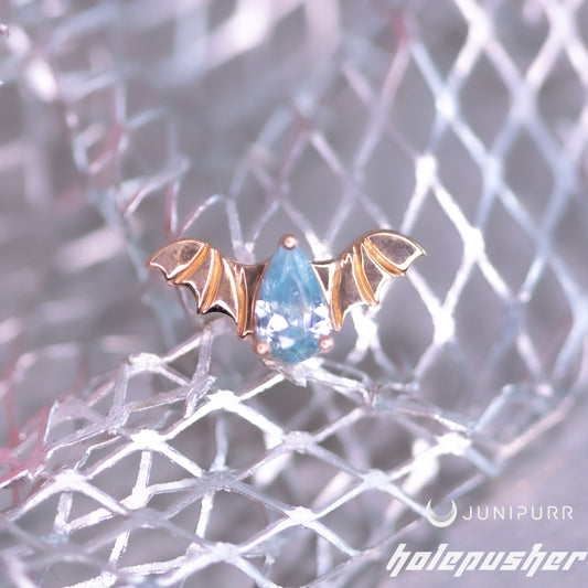 JUNIPURR Bat with Aquamarine CZ  (Rose Gold)