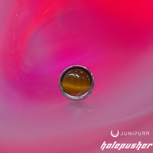 JUNIPURR Threadless Bezel-Set Cabochon Tiger Eye / 3mm